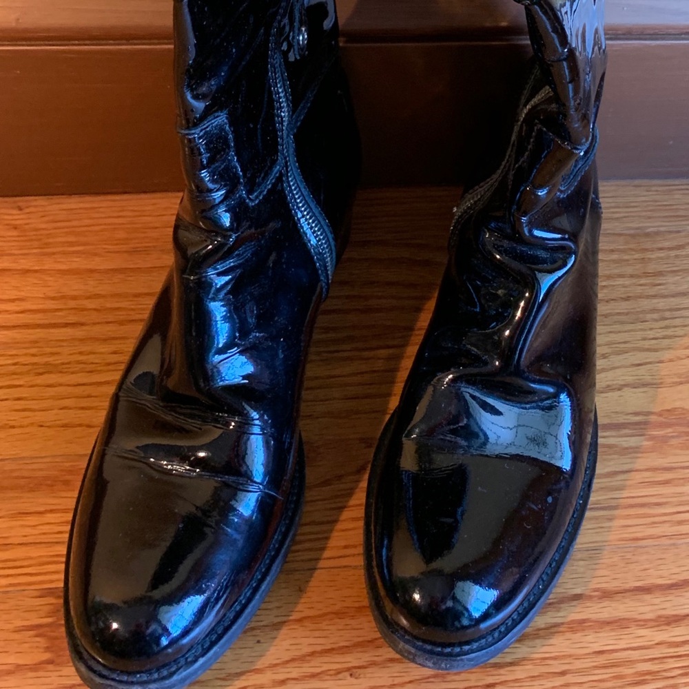 Car Shoe black patent leather boots